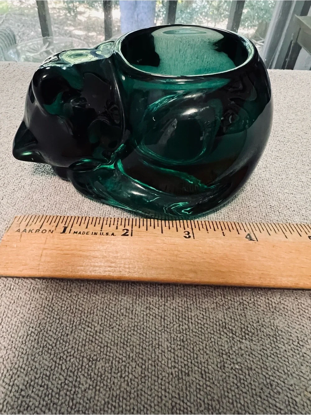 Indiana Glass VTG Emerald Green Sleeping Cat Votive Candle Holder Paperweight